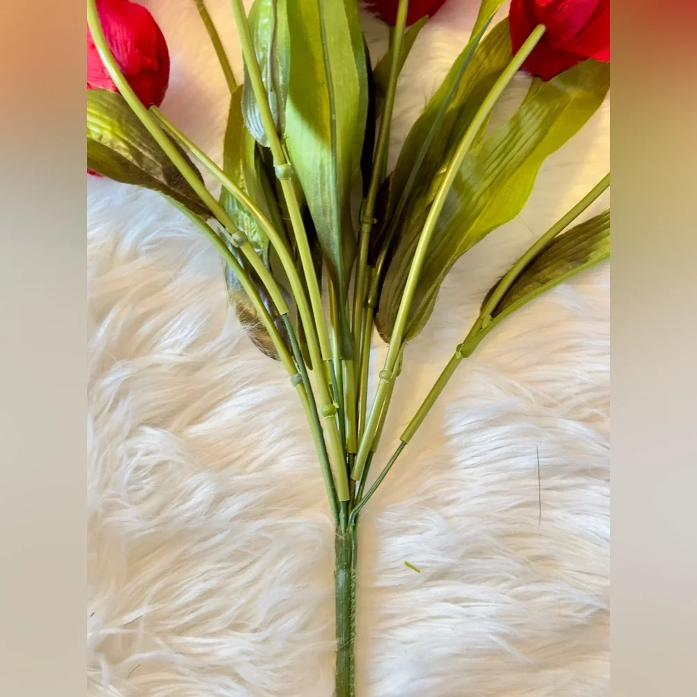 13 Red Silk Tulips Flowers Spring Summer Table Floral Arrangement Faux Florals